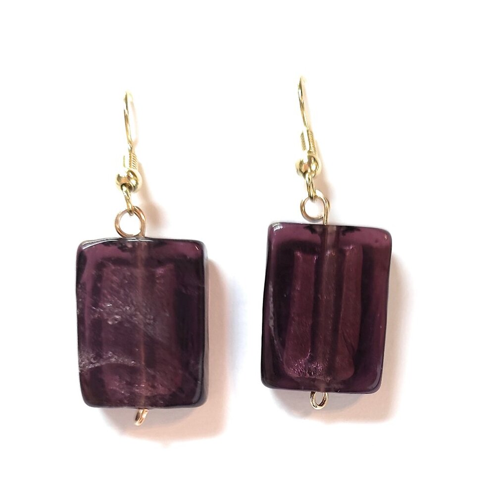 Purple Square Glass Earrings